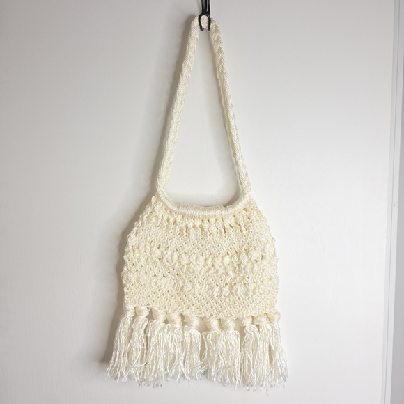 Urban Outfitters Handbags - Vintage Style Boho Macrame Fringe Shoulder Bag Off-White Tassel Detail
